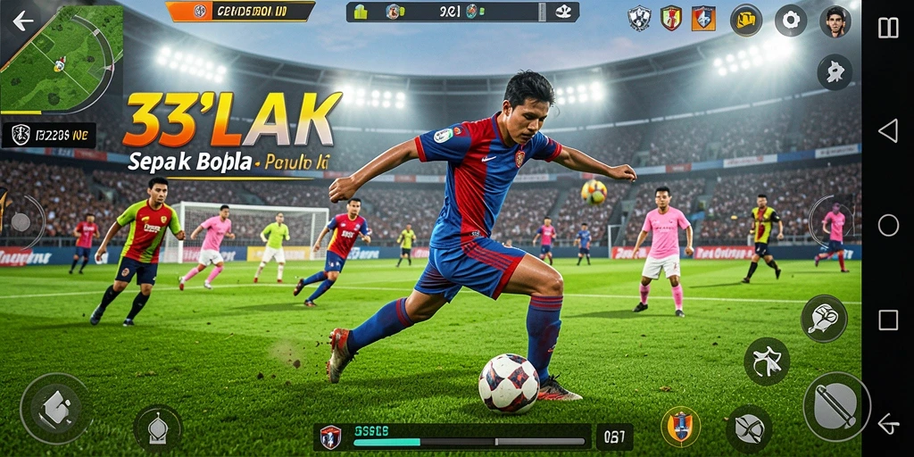 Tangkapan layar gameplay 33L yang menunjukkan aksi sepak bola seru.