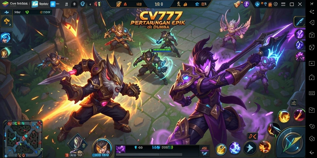 Tangkapan layar gameplay CV777 yang menunjukkan pertarungan tim strategis.
