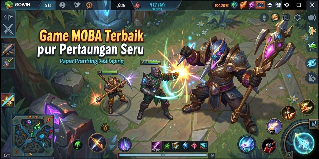 Screenshot GOWIN menampilkan aksi seru gameplay MOBA.