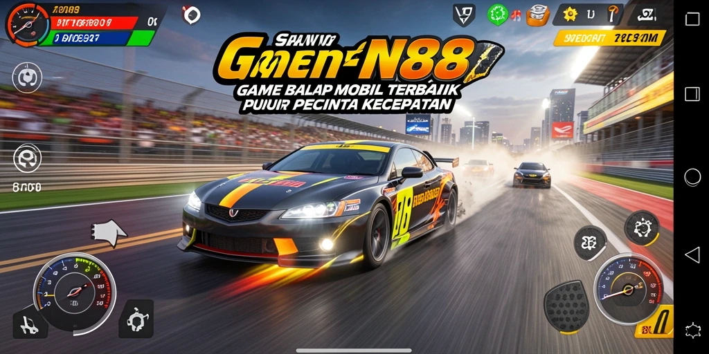 Tangkapan layar IN88 menampilkan aksi balap mobil yang mendebarkan.