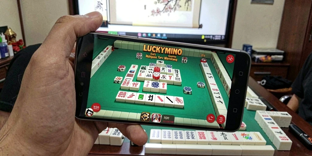 Gameplay Mahjong seru dalam LUCKYMINO yang penuh tantangan.