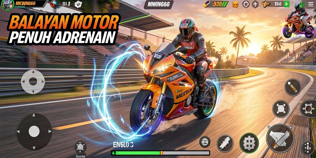 Gameplay seru dalam balapan motor yang mendebarkan.