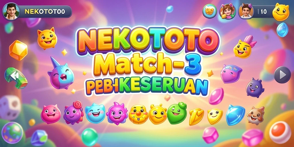 Tangkapan layar utama NEKOTOTO menampilkan gameplay Match-3 yang seru dan warna-warni.