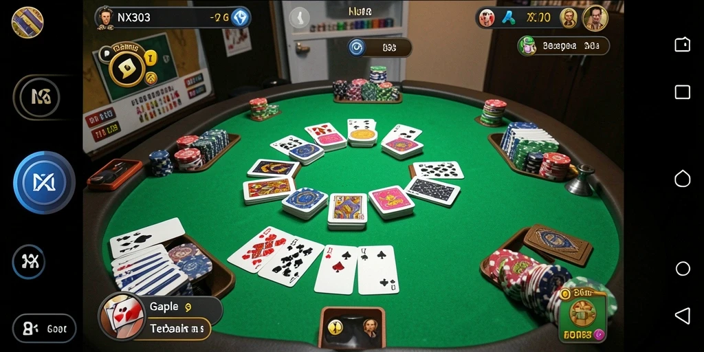 Screenshot NX303 menampilkan gameplay seru dan interaksi pemain Gaple.