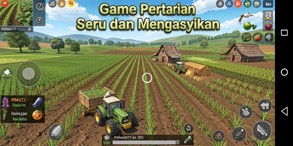 Tampilan seru gameplay PRIMA77 dengan kebun yang indah.