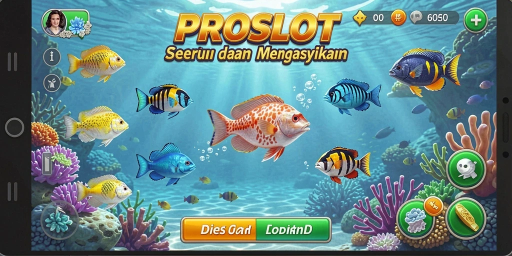 Tampilan gameplay PROSLOT yang seru dengan banyak ikan untuk ditembak.