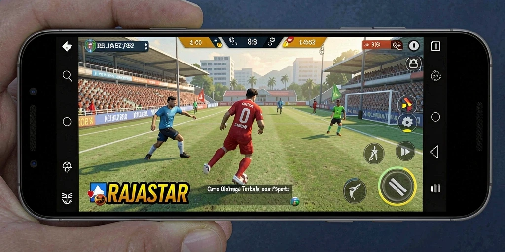 Tampilan gameplay seru dalam RAJASTAR dengan aksi olahraga mendebarkan.