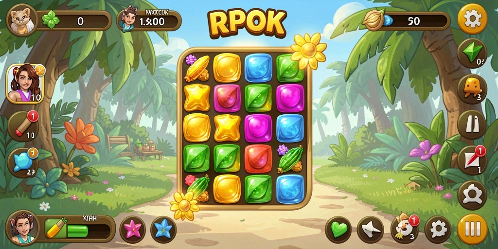 Tangkapan layar utama RPOK yang menampilkan gameplay Match-3 yang seru.