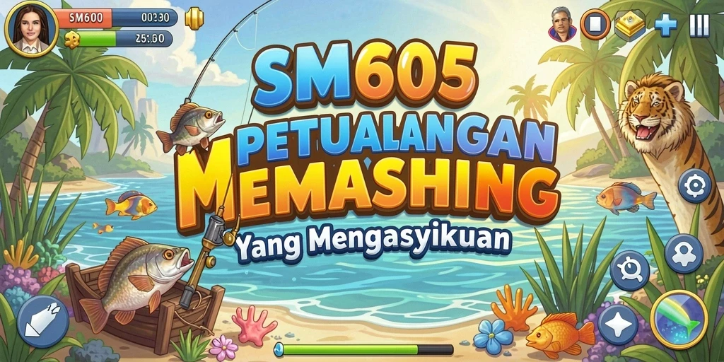 Screenshot utama SM605 menampilkan aksi memancing yang mendebarkan.