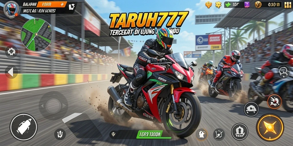 Screenshot dari gameplay balap motor yang mendebarkan.