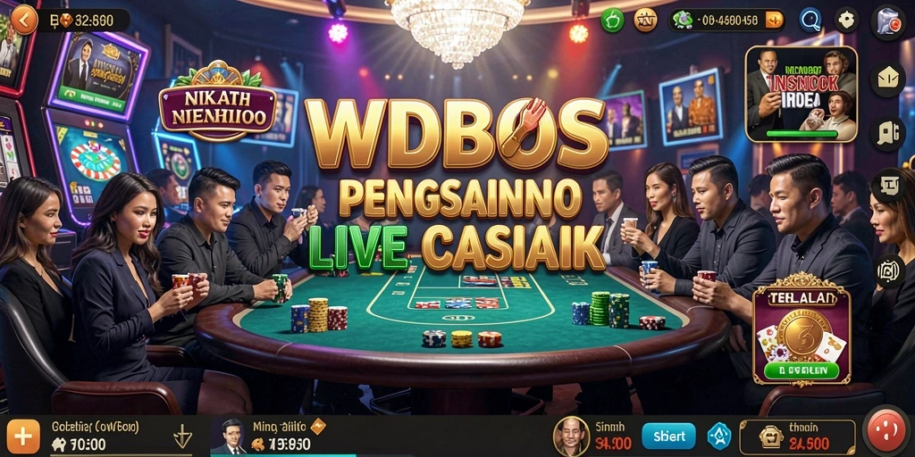 Screenshot WDBOS menampilkan dealer profesional dan suasana kasino yang hidup.