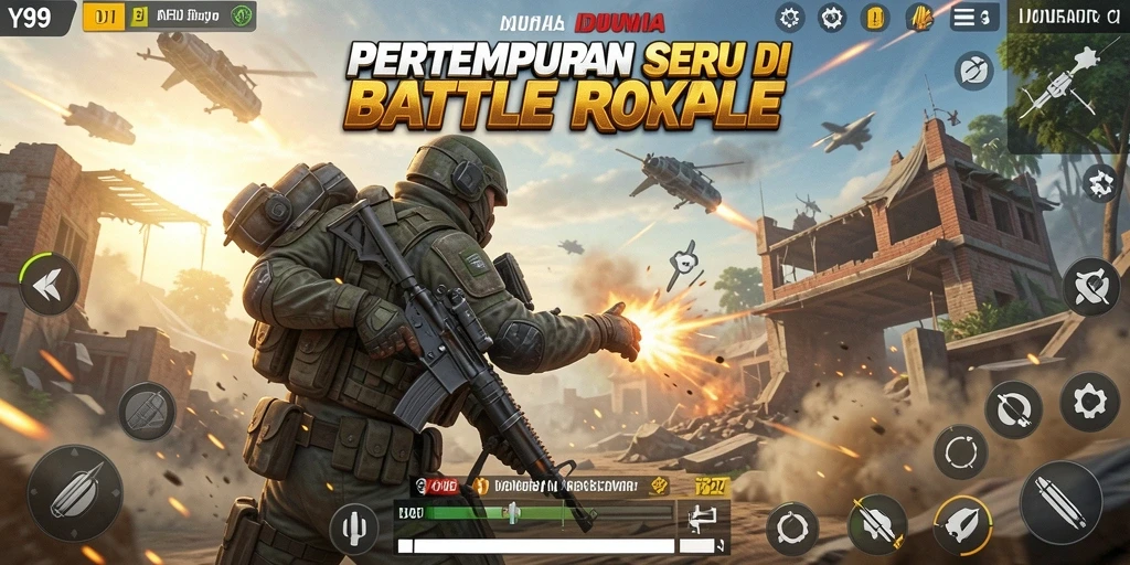 Screenshot gameplay Y89 dengan aksi Battle Royale yang mendebarkan.
